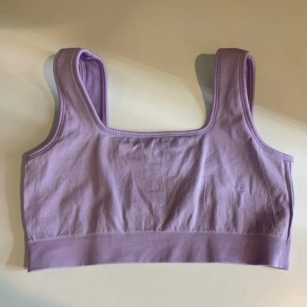 Fabletics Sports Bra Womens L‎ Large Lavender Jas Seamless Ribbed Square Neck